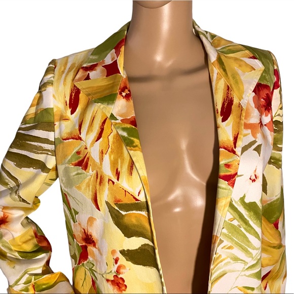 VINTAGE LINDA ALLARD FOR ELLEN TRACY PALM TROPICAL HAWAIIAN FLORAL BLAZER  SZ 8P - Picture 8 of 16